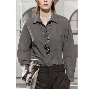 Zara Striped Pocket Modal Long Sleeve Shirt Size Small